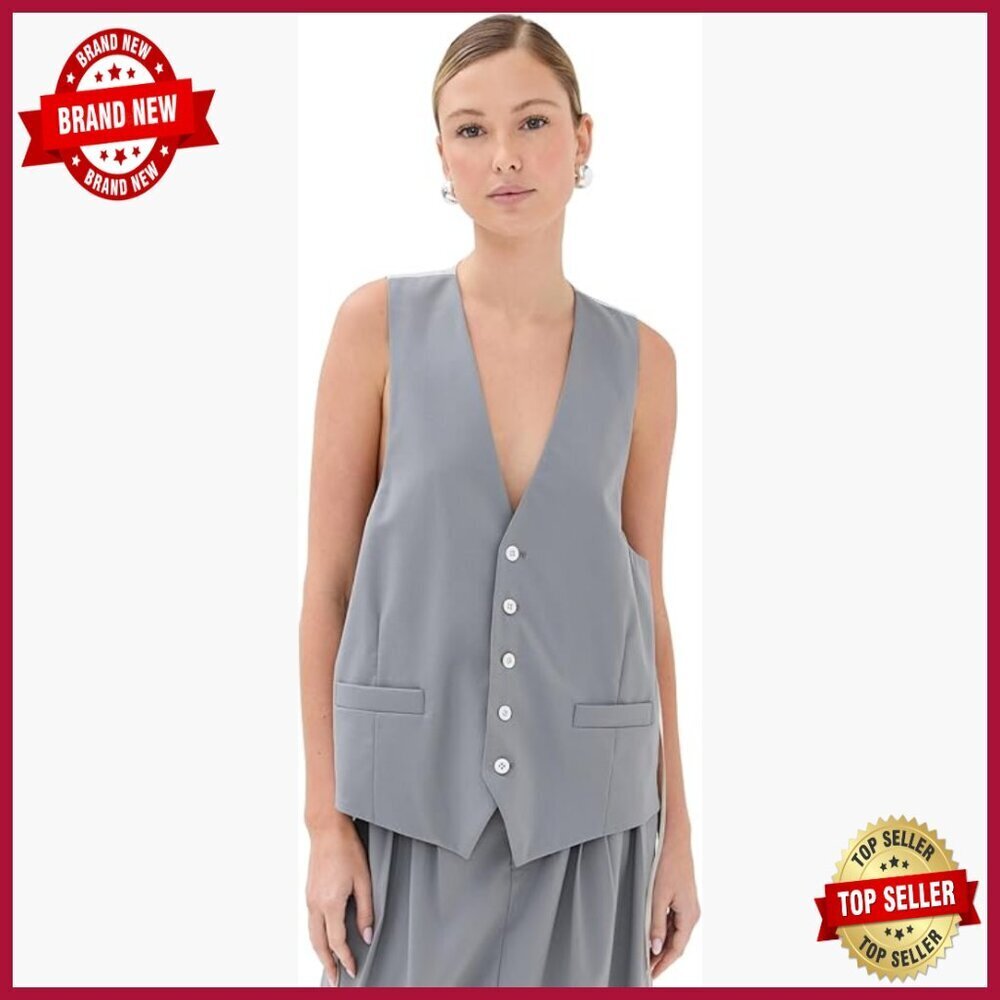 Lightweight Wool Blend Vest with Crossover Back and Welt Pockets